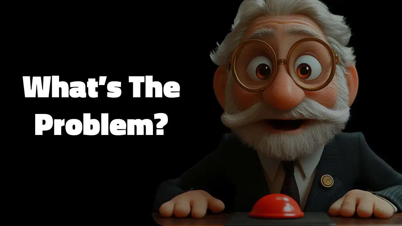 3D character of old man with a text saying what's the problem?